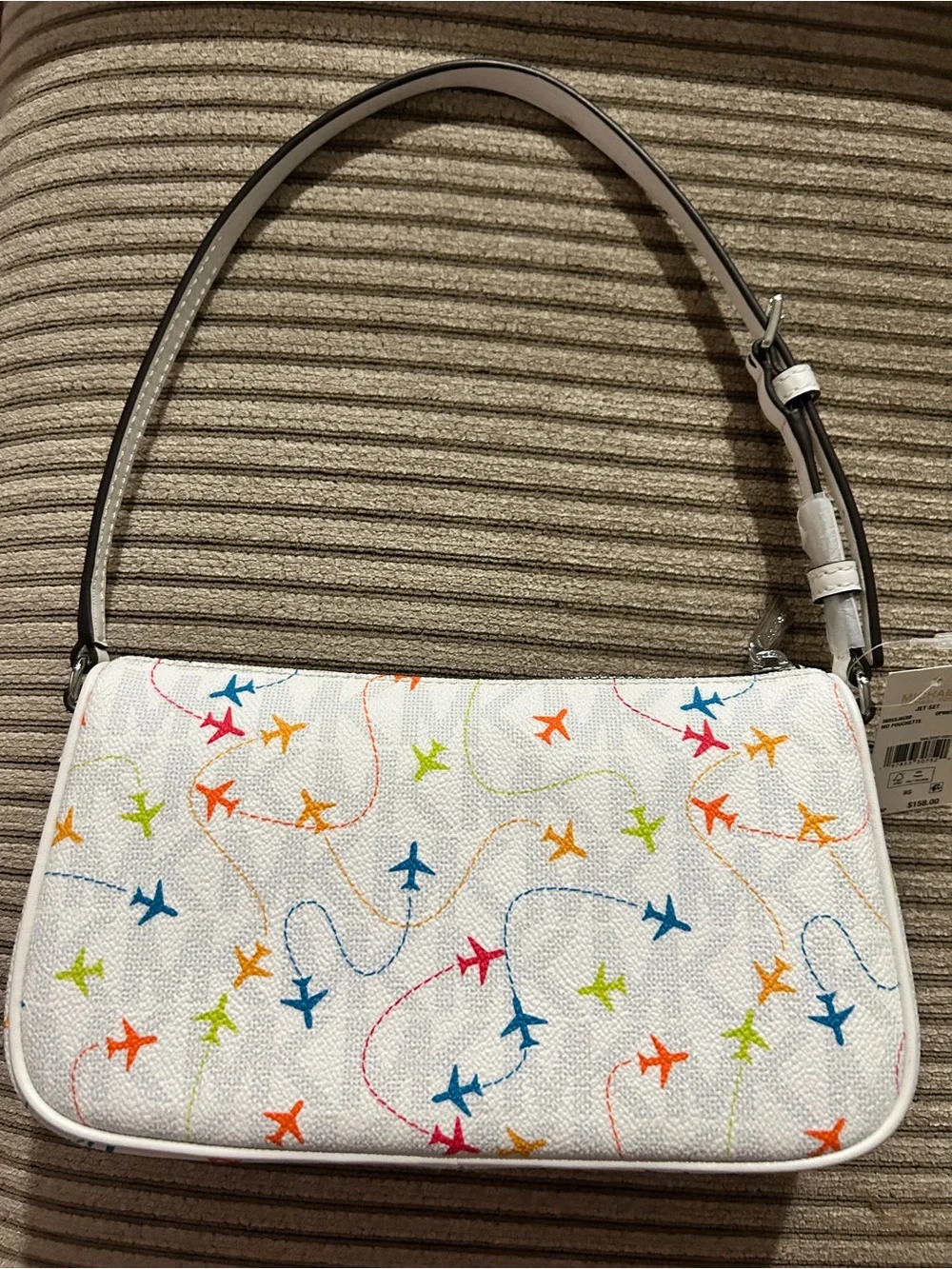NWT Michael Kors Jet Set Medium Pochette White Airplane Print Shoulder Bag